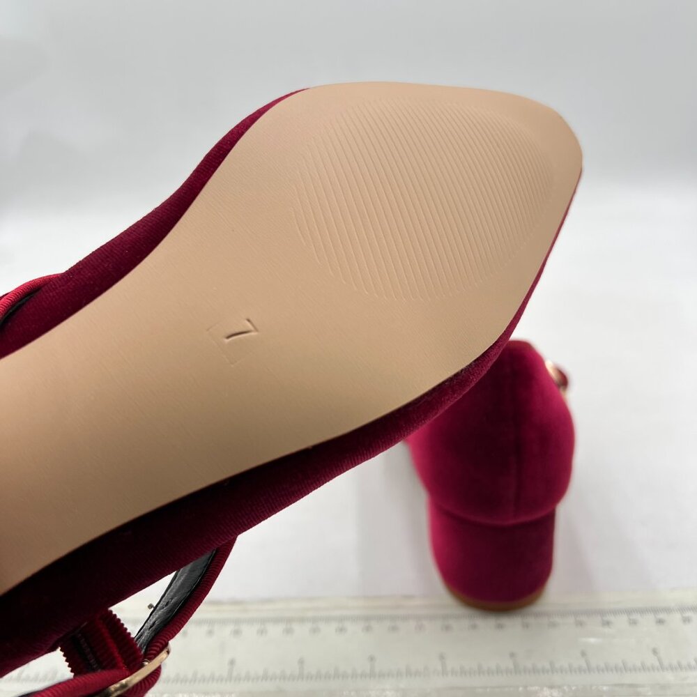 XYD Burgundy Low Heel Chunky Mary Jane Pumps Square Toe Buckled Strap Daily Shoe - Picture 6 of 8